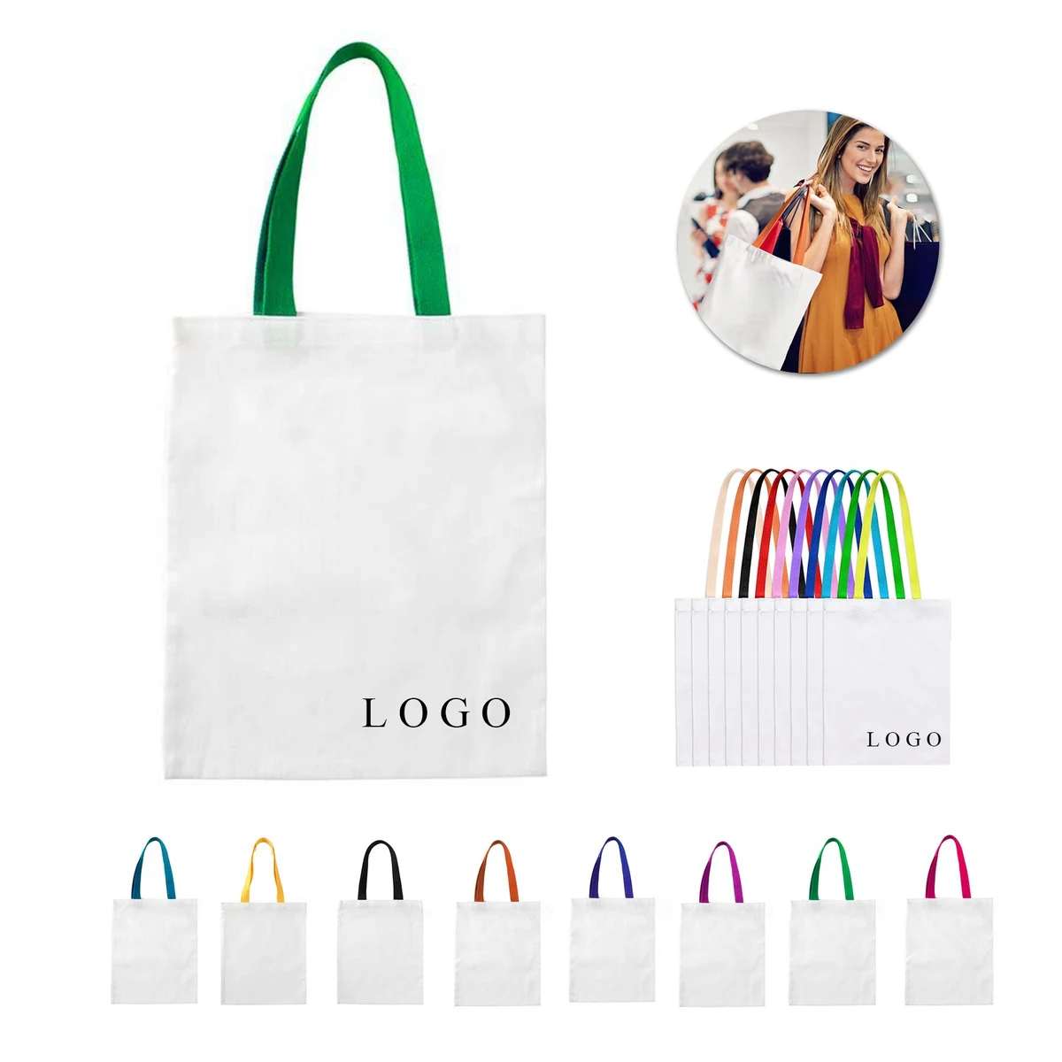 Colorful Handle Canvas Tote, custom tote bag with logo imprint 1