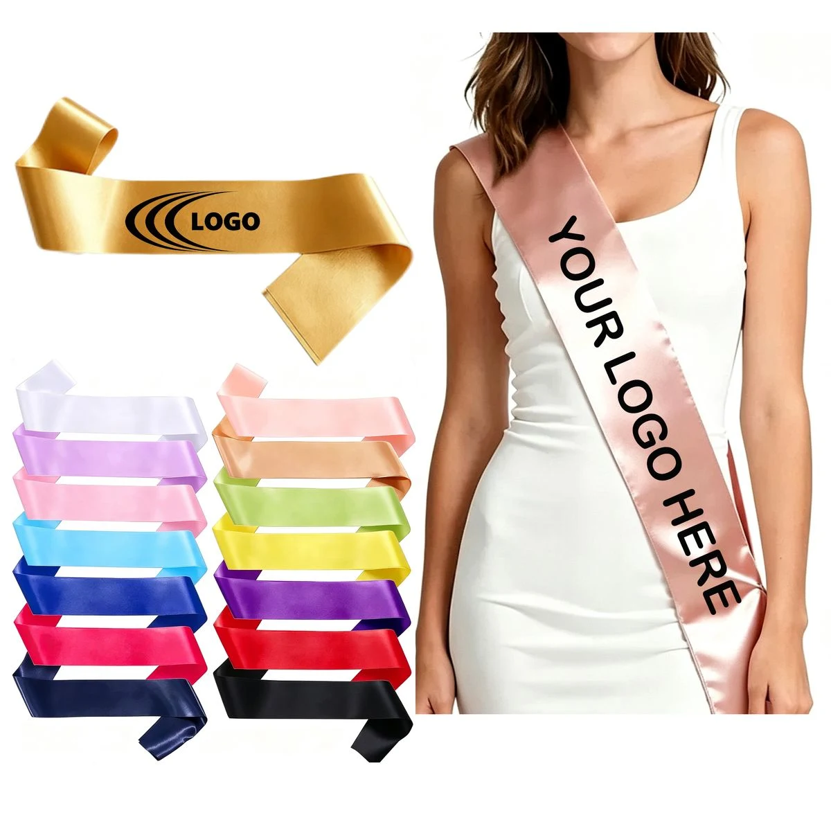 63"*3.9" Custom Satin Sashes MOQ 50 1