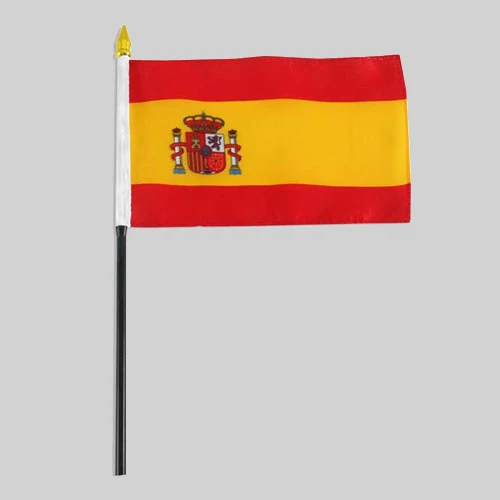 4"x6" Spain Flag With Black Plastic 10" Pole & Gold Spear - Spanish Flag 1