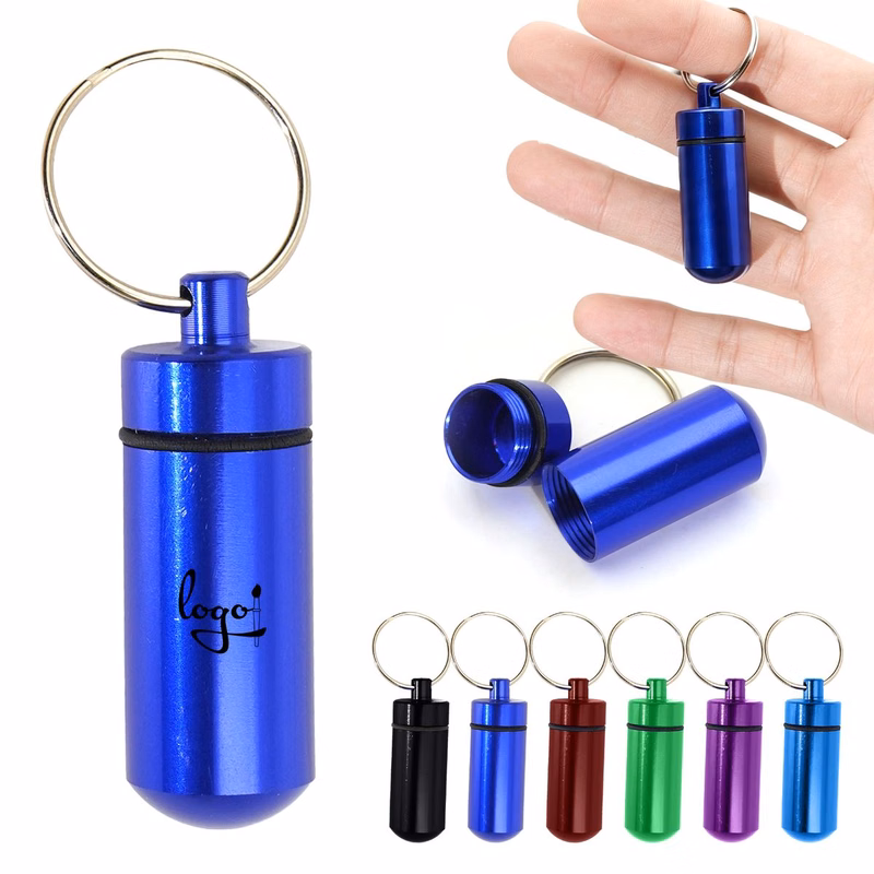 Aluminum Pill Box Case With Keychain