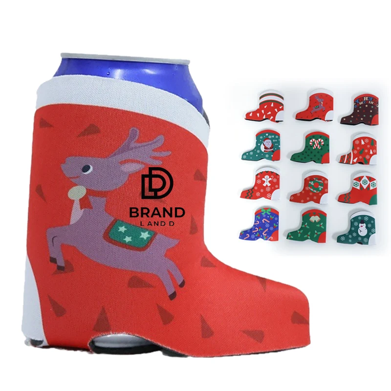 Neoprene Christmas Boot Cup Sleeves, custom koozie with logo imprint 1