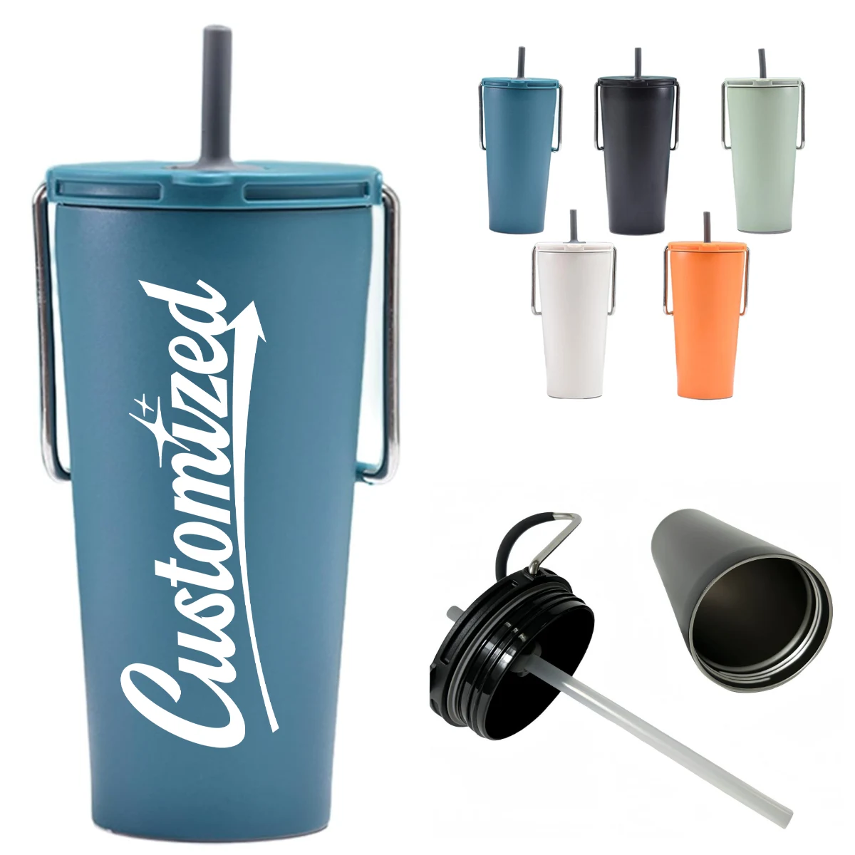 20Oz. Stainless Steel Handle Tumbler with Straw Lid 1