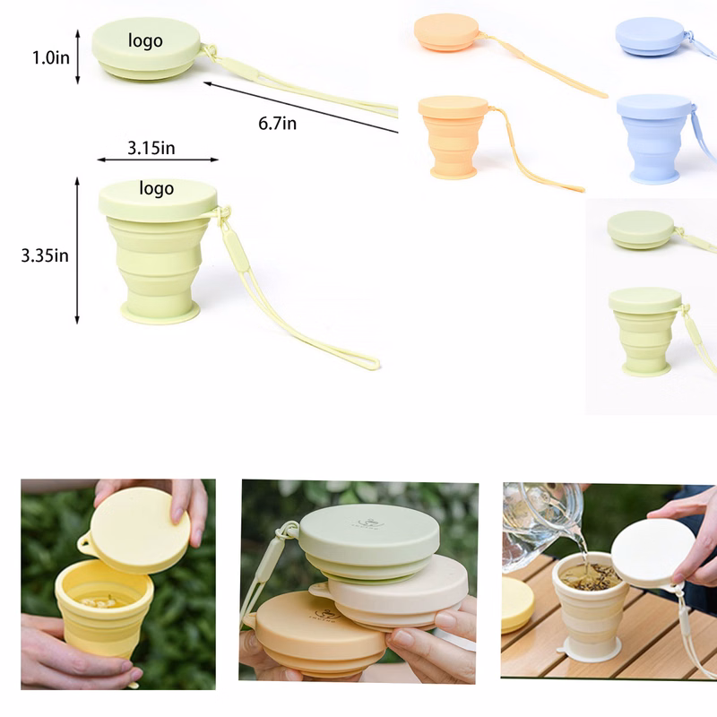 Portable Collapsible Silicone Cup with Lid and Strap