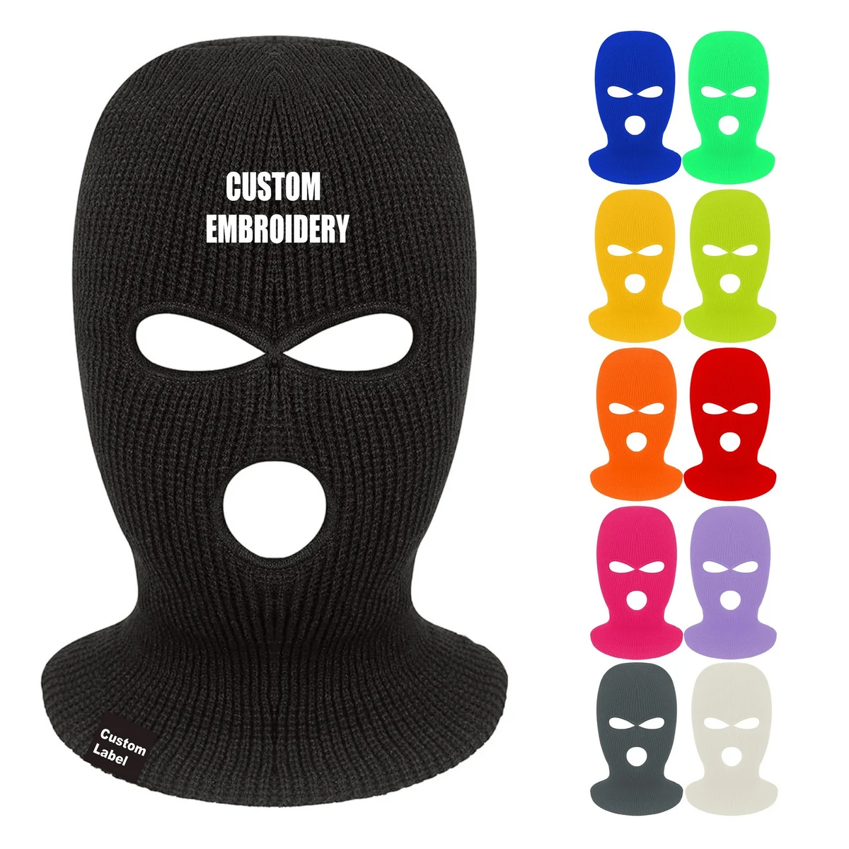 Custom 3 Holes Knitted Ski Mask Neck Gaiter Balaclava 1