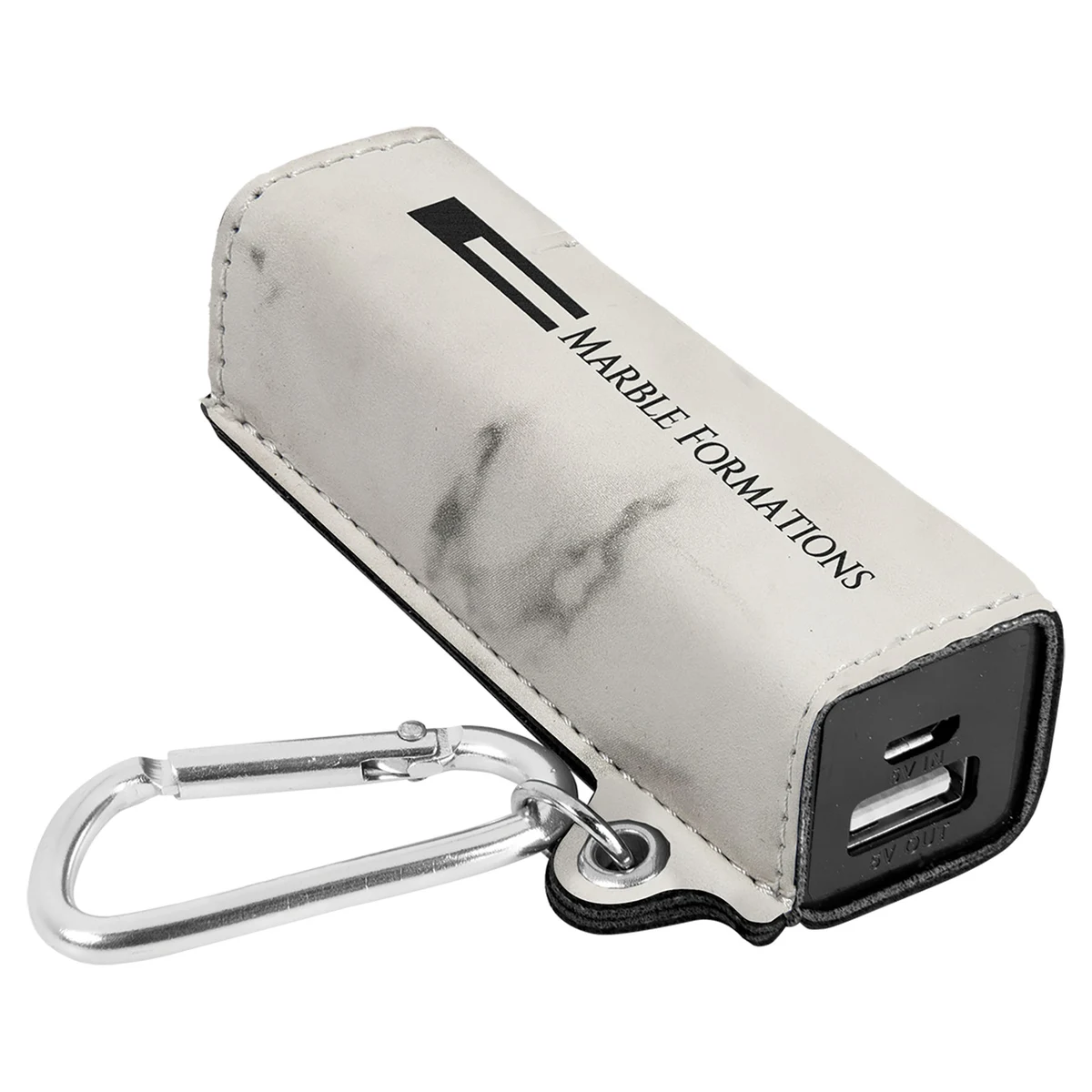 White Marble Leatherette 2200 mAh Power Bank with USB Cord 1