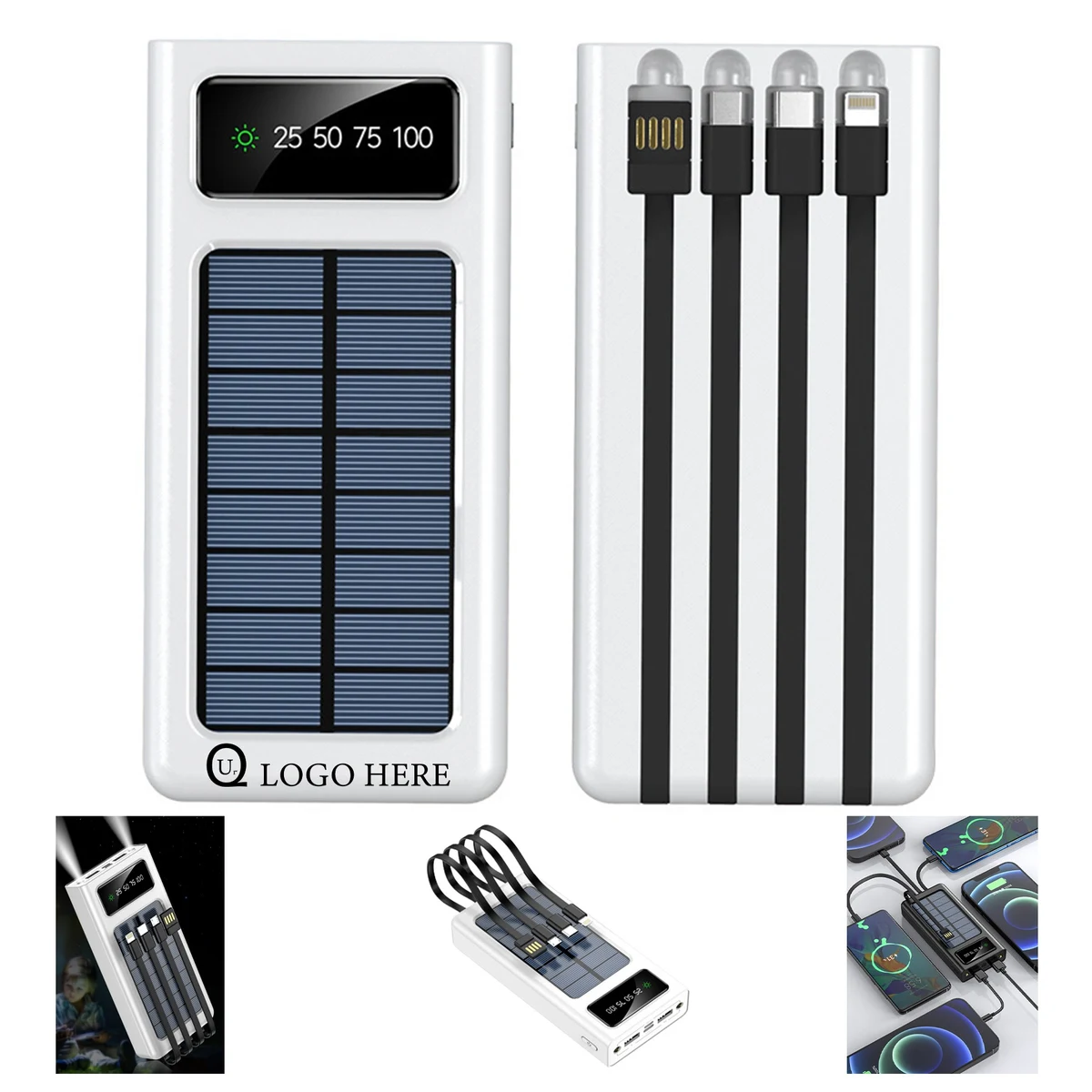 Solar Power Bank W/4 Built-In Cables 1