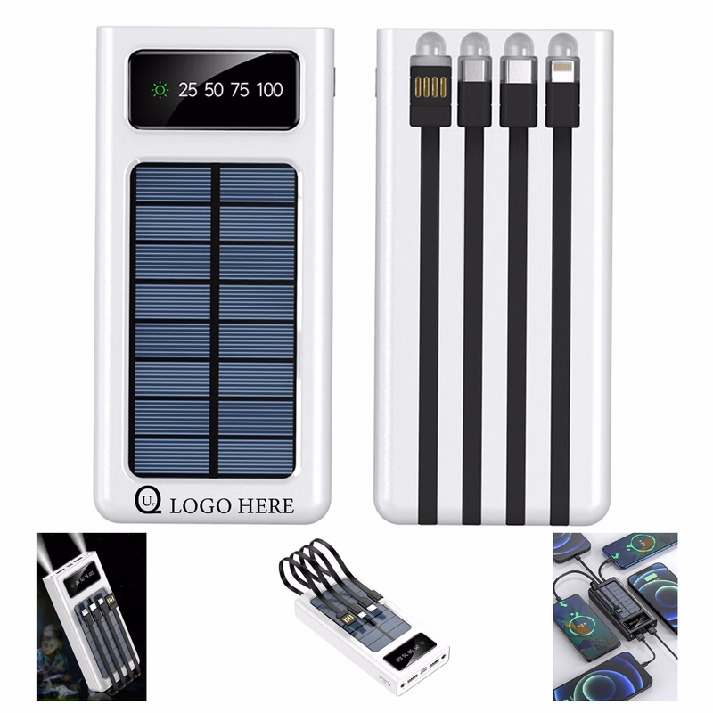 Solar Power Bank W/4 Built-In Cables