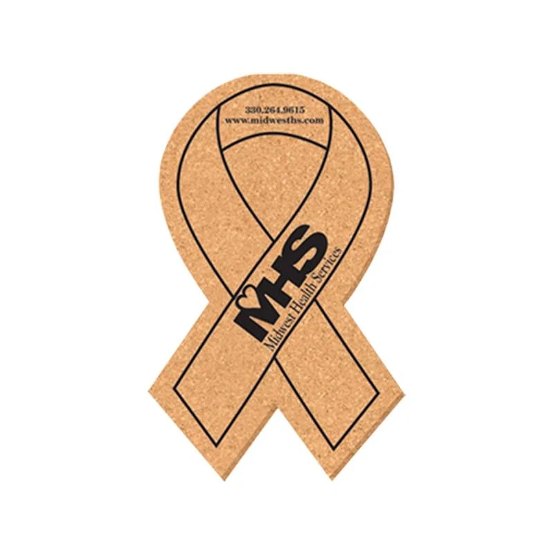 Coaster - 6 3/4" x 4" Awareness Ribbon Shape Cork Coasters 1
