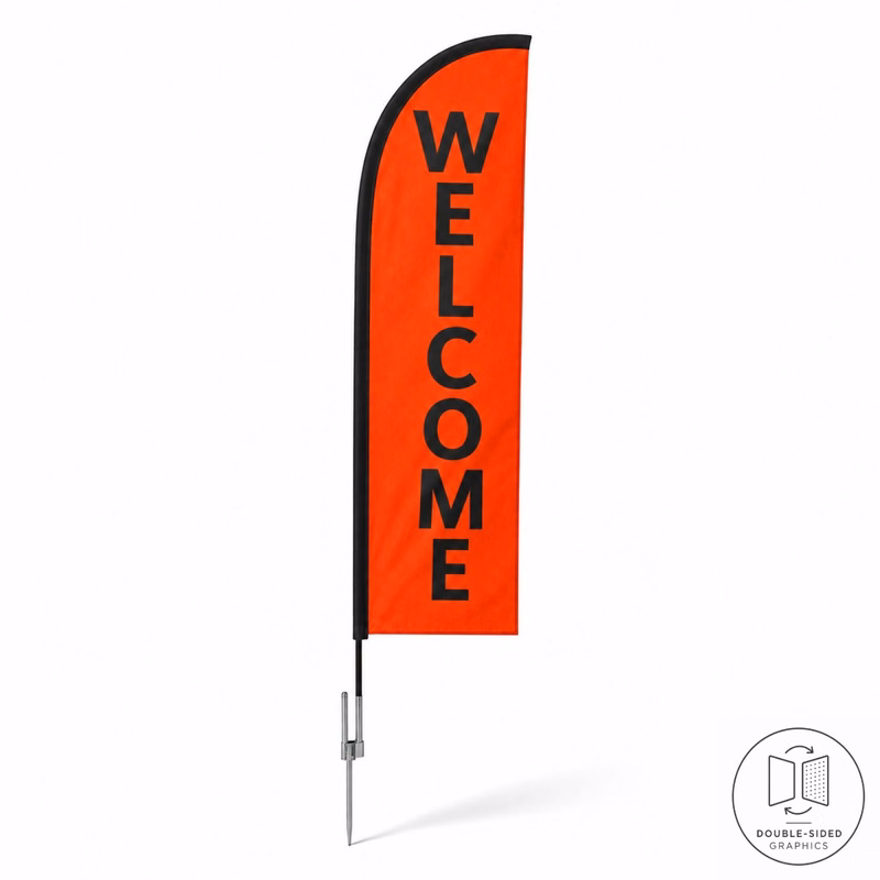 10' Small Feather Flag Kit, Full Color Graphics Double Sided, Outdoor Spike base and Bag Included