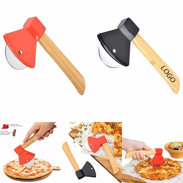 Axe-Style Pizza Cutter with Bamboo Handle
