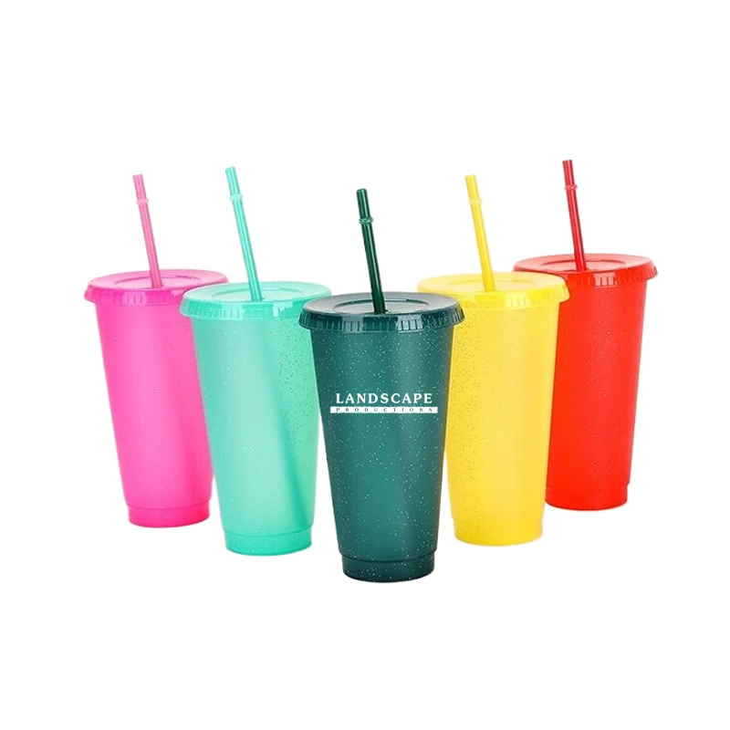 24 Oz Glitter Plastic Straw Cup 1
