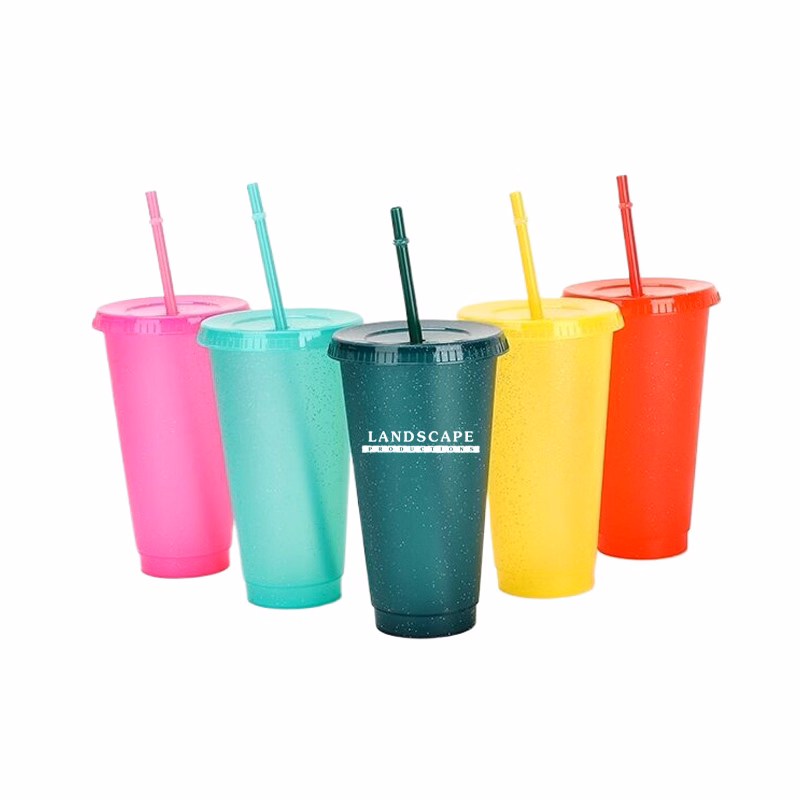 24 Oz Glitter Plastic Straw Cup