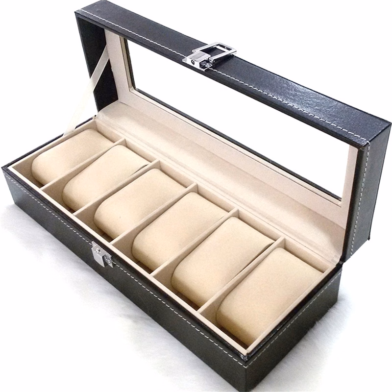 6 Slot Pu Leather Watch Box Display Case
