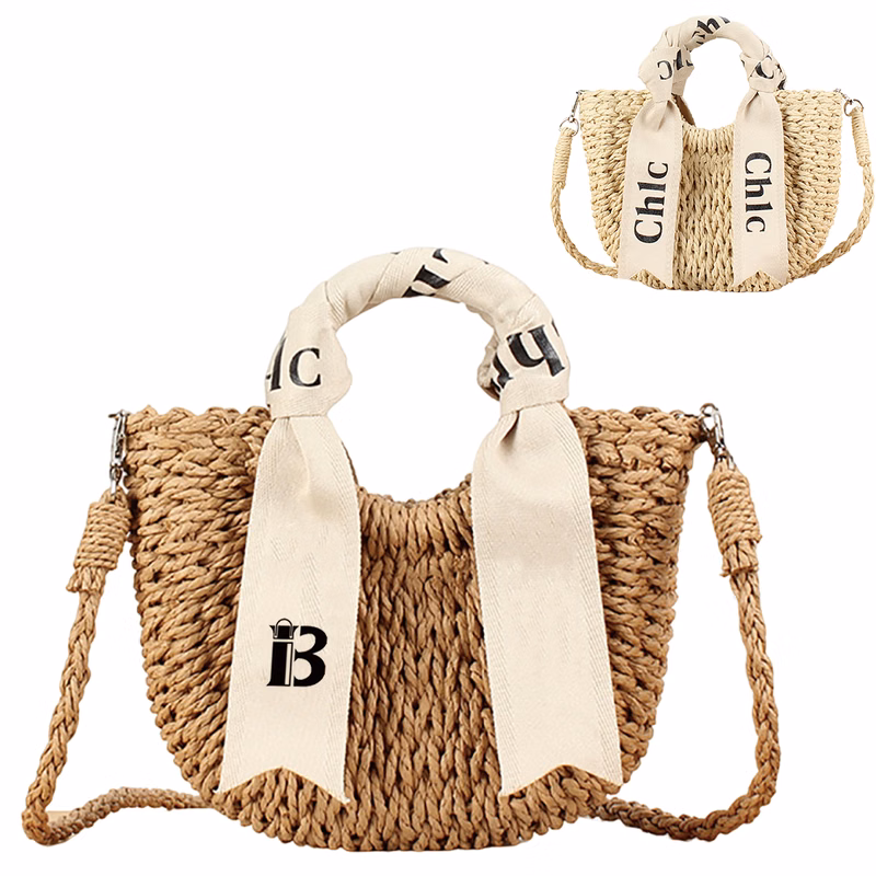 Women's Woven Handbag Crossbody W/ Ribbon