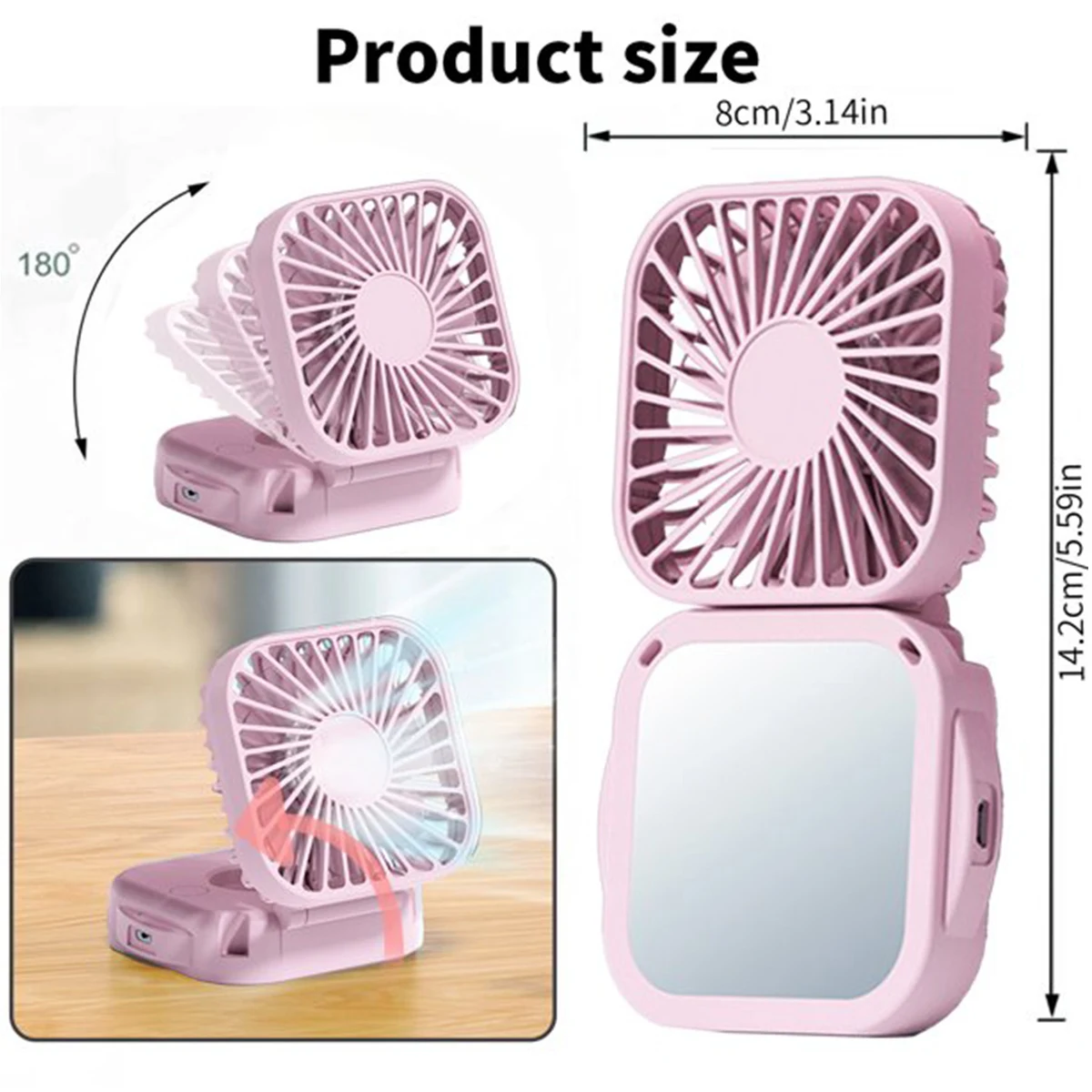 Mini Desktop Fan With Makeup Mirror 1