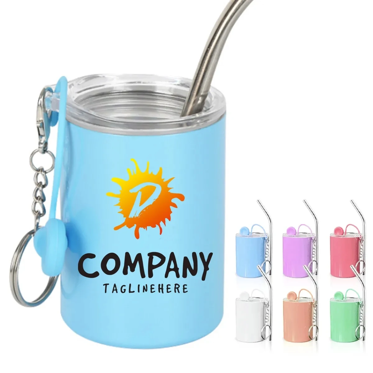 3 Oz. Double Wall Keychain Stainless Steel Mug with Straw 1