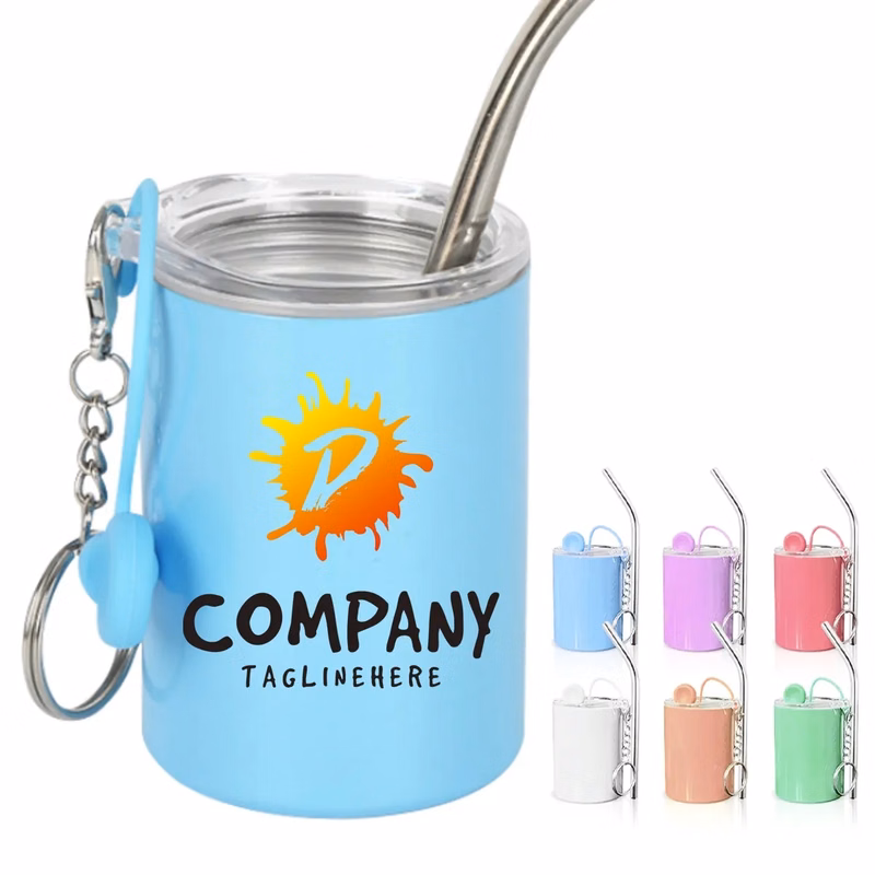 3 Oz. Double Wall Keychain Stainless Steel Mug with Straw