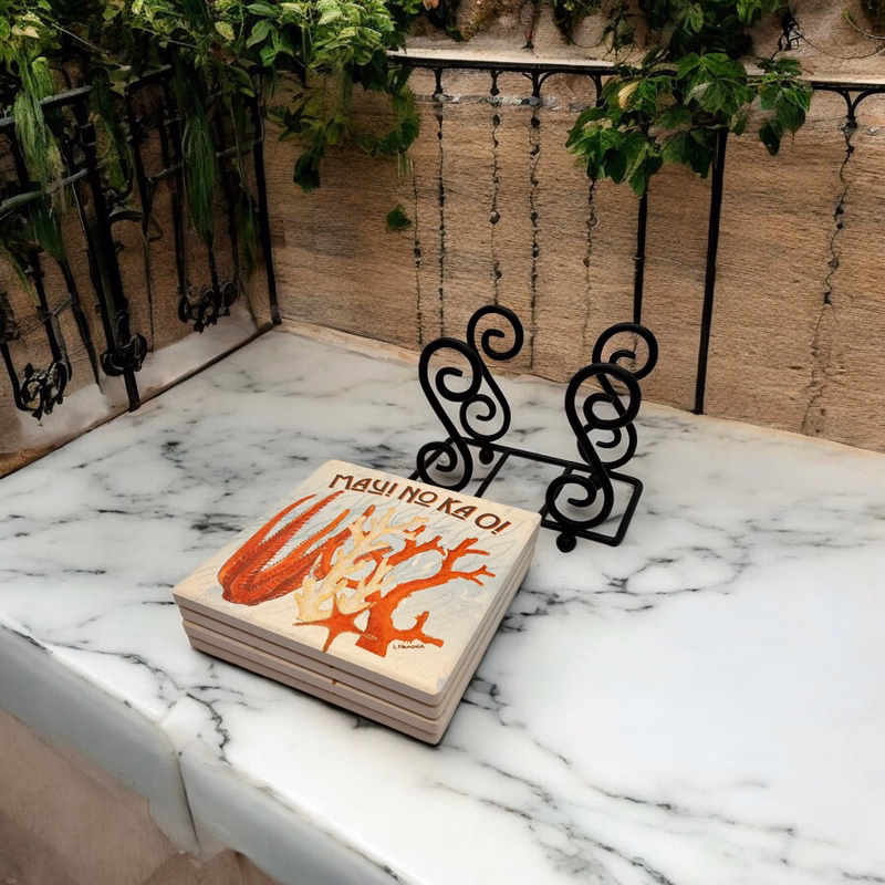 Upright Scroll Metal 4 Coaster Holder Sets