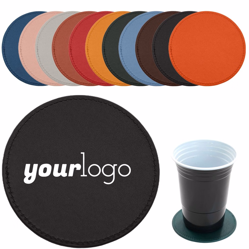 Double-Sided PU Leather Drink Coasters for Table