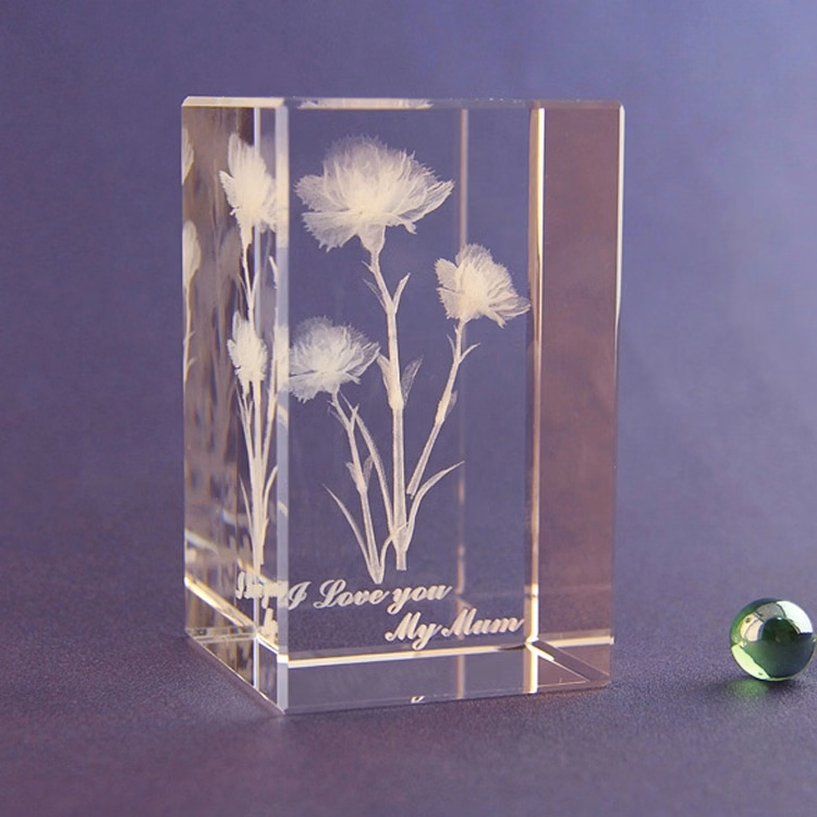3D laser engraving carnation K9 transparent crystal cube