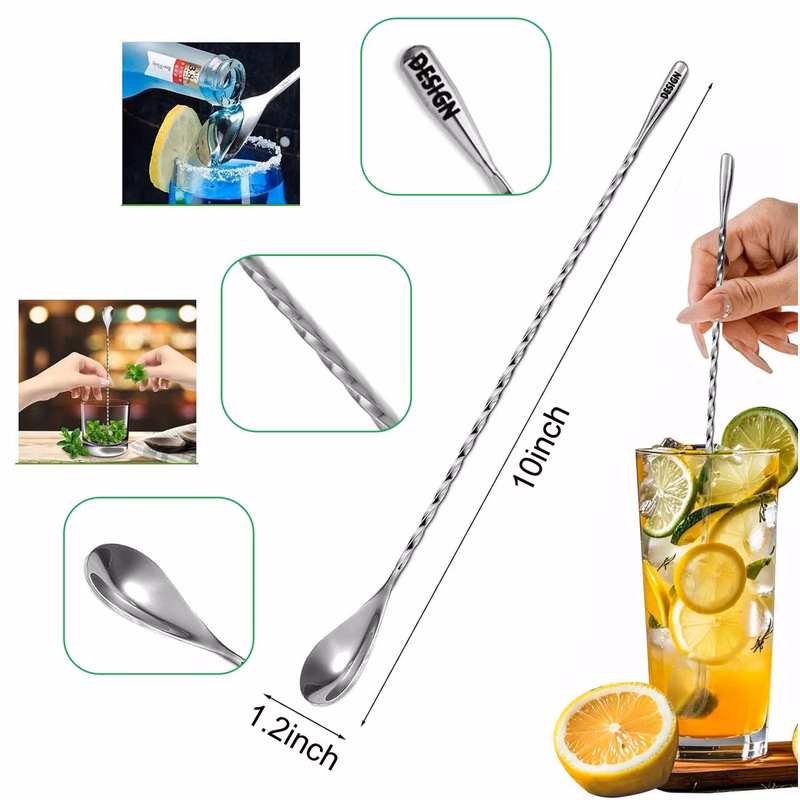 MOQ50 10 Inch 304 Stainless Steel Bar Cocktail Spoon