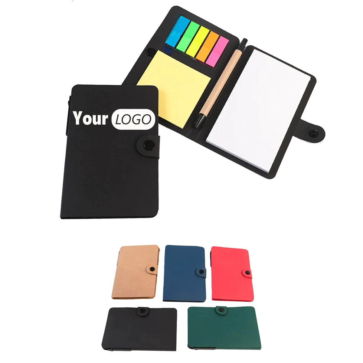 Colorful Sticky Note Book with Pen and Button Closure 1