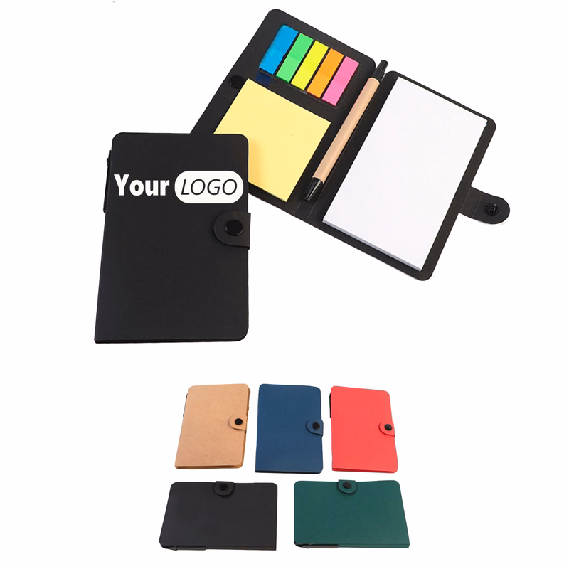 Colorful Sticky Note Book with Pen and Button Closure