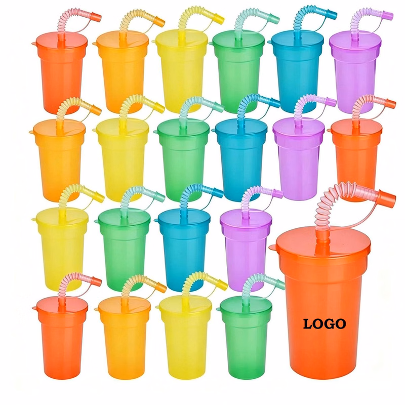 12oz Plastic Party Cup with Lid and Flexible Straw