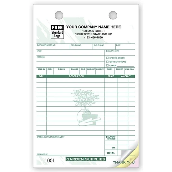 Garden Supply Register Forms, Large 1