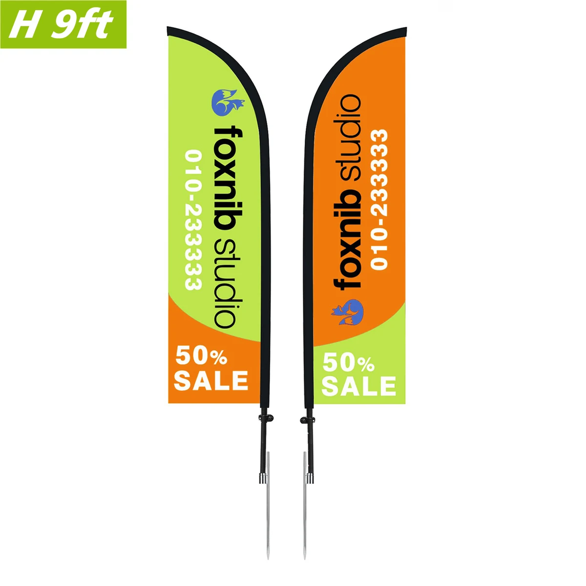 9' Feather Flag Kit- Double Sided W/Spike Base 1