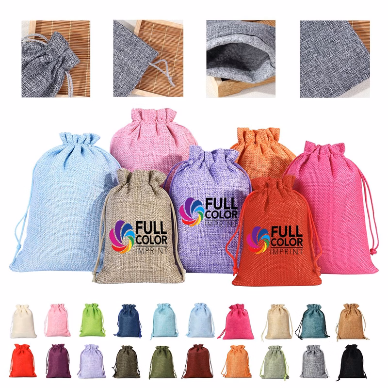 Multicolor Jute Beaded Drawstring Storage Bag