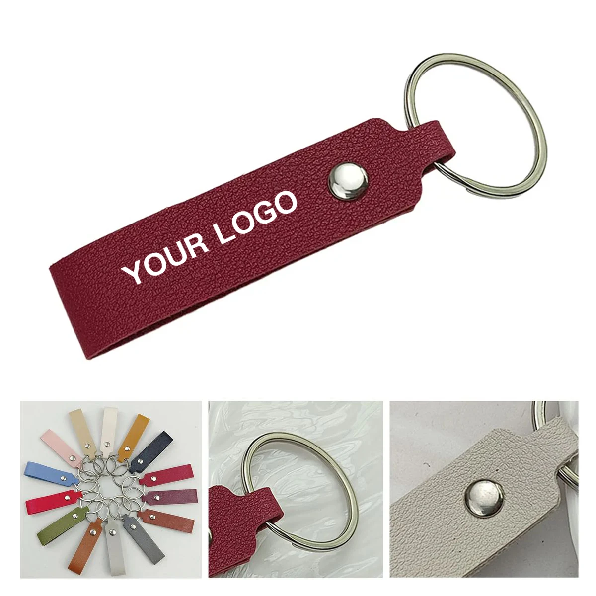 Compact Striped Leather Keychain for Everyday Use, custom keychain with logo imprint 1