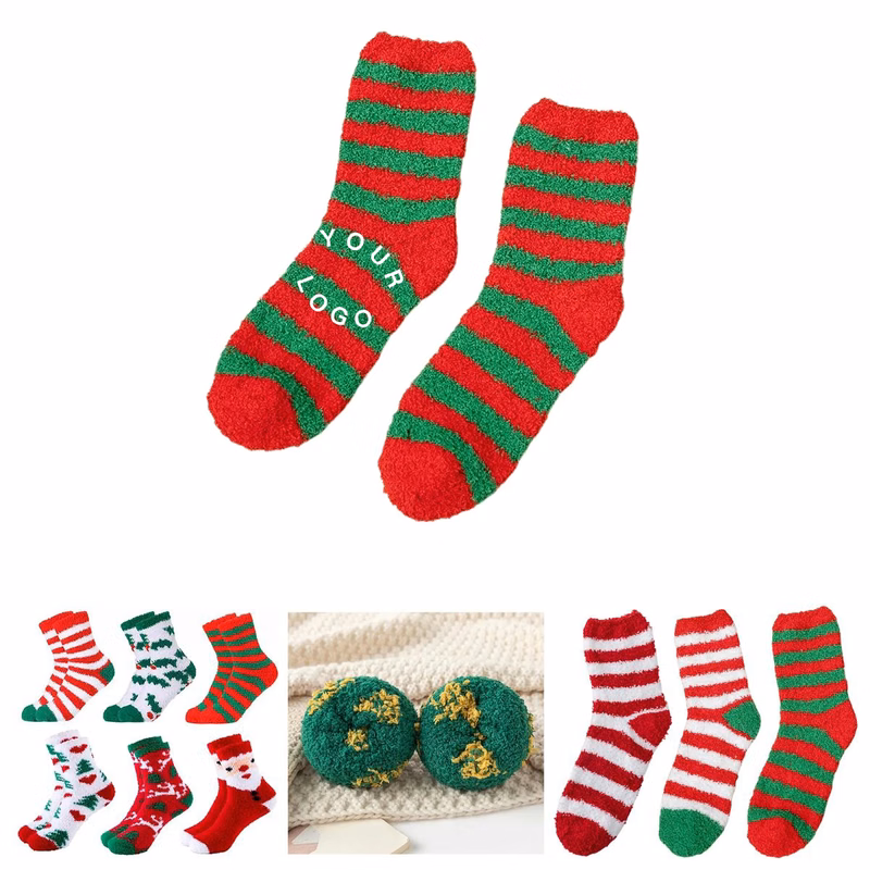 Fleece Striped Grip Socks for Indoor Comfort