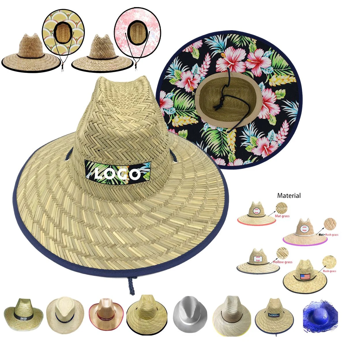 Full Color Straw Summer Beach Hat Wide Brim Sun Hat MOQ50 1