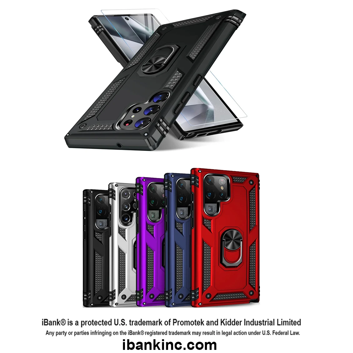 iBank ® Rugged Phone Case with Metal Ring for S26/S25/24/23/22 + Tempered Glass 1