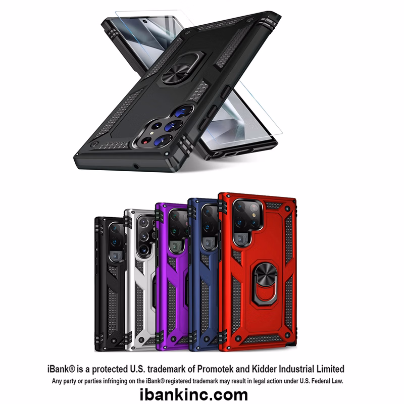 iBank ® Rugged Phone Case with Metal Ring for S26/S25/24/23/22 + Tempered Glass