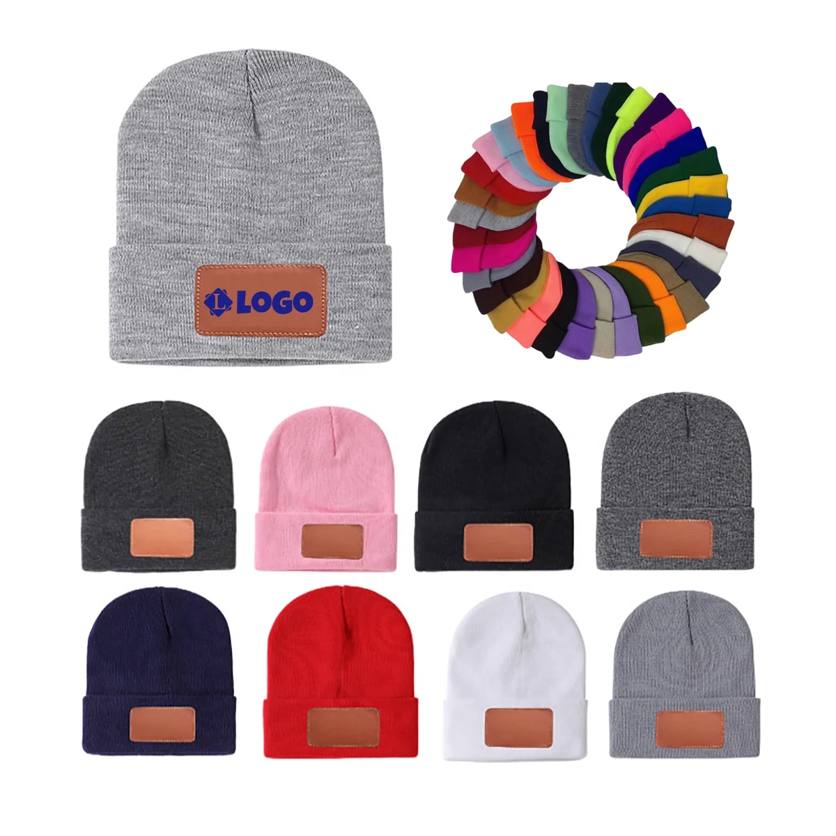 Elegant Beanie Hat with PU Leather Patch 1