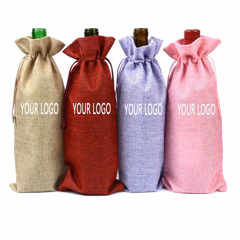 Burlap Wine Bag With Drawstring MOQ 100PCS