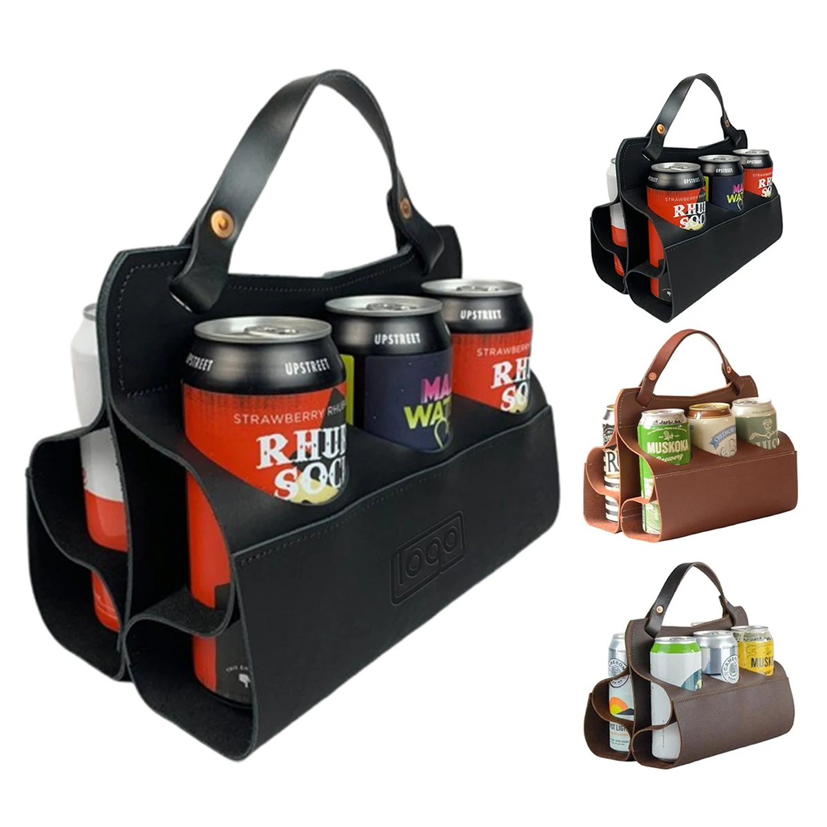 6 Cans PU Leather Beverage Carrier Bag 1