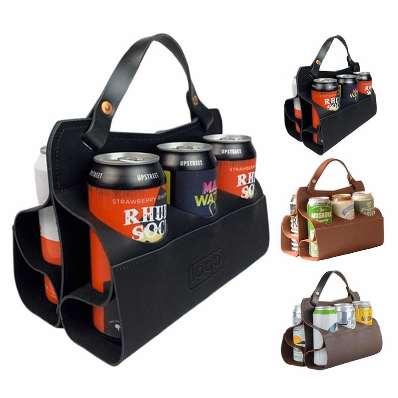 6 Cans PU Leather Beverage Carrier Bag