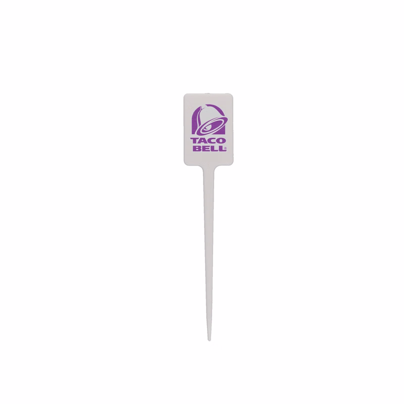 Plastic Food Pick 4.000" Upright Rectangle White Tradition Print