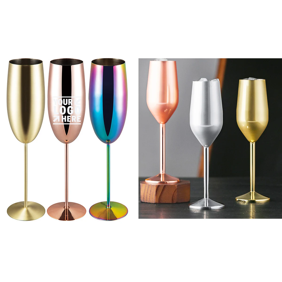 8 Ounce Champagne Flutes Copper Plated Wine Goblets 1