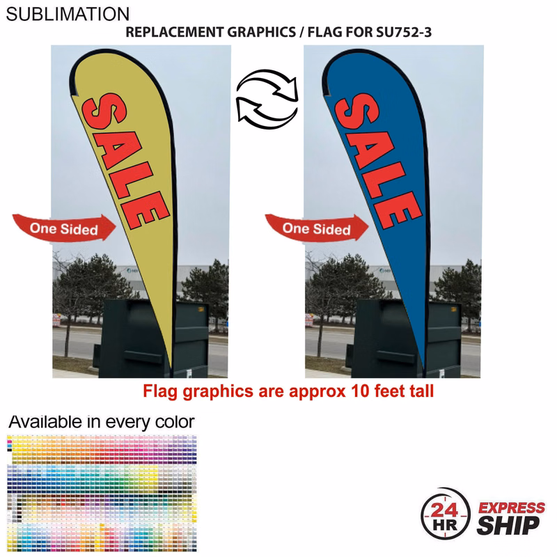 24Hr Express Ship- Replacement Flag for 13.5' Large Tear Drop Flag Kit, Full Color Graphics One Side