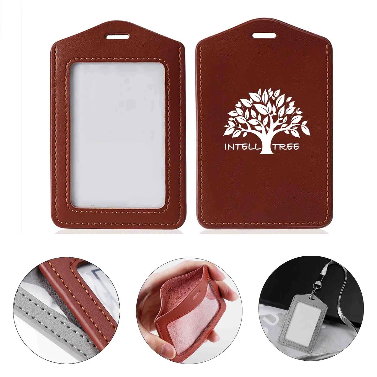 Genuine Leather Id Badge Holder With Retractable Lanyard 1