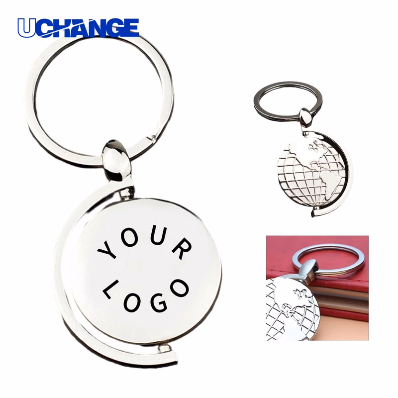 Zinc Alloy Globe Rotating Key Chain Keychain 1.9" x 1.4"