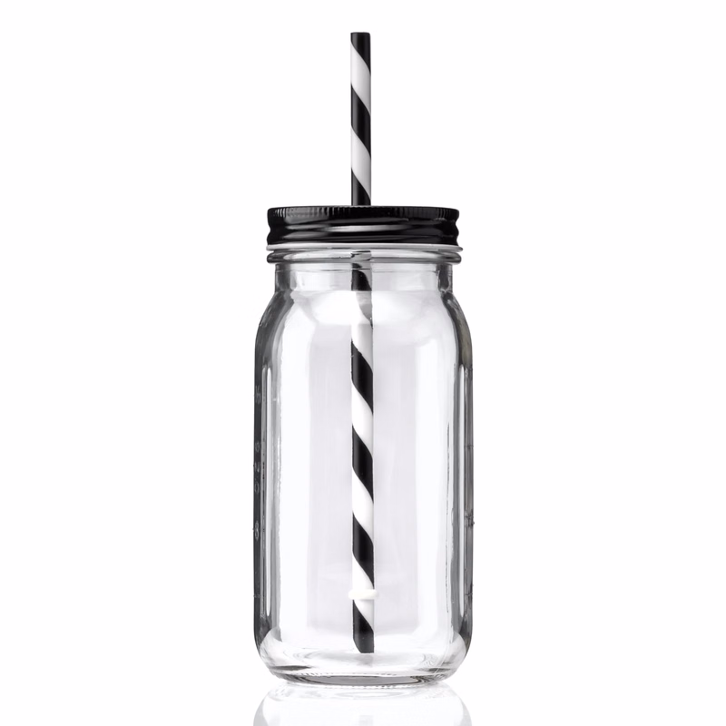20 oz Mason Jason with Striped Straw Glass