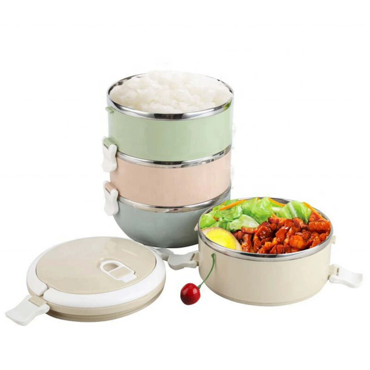 4-layer Round Stainless Steel Leak-Proof Insulated Lunch Box 1