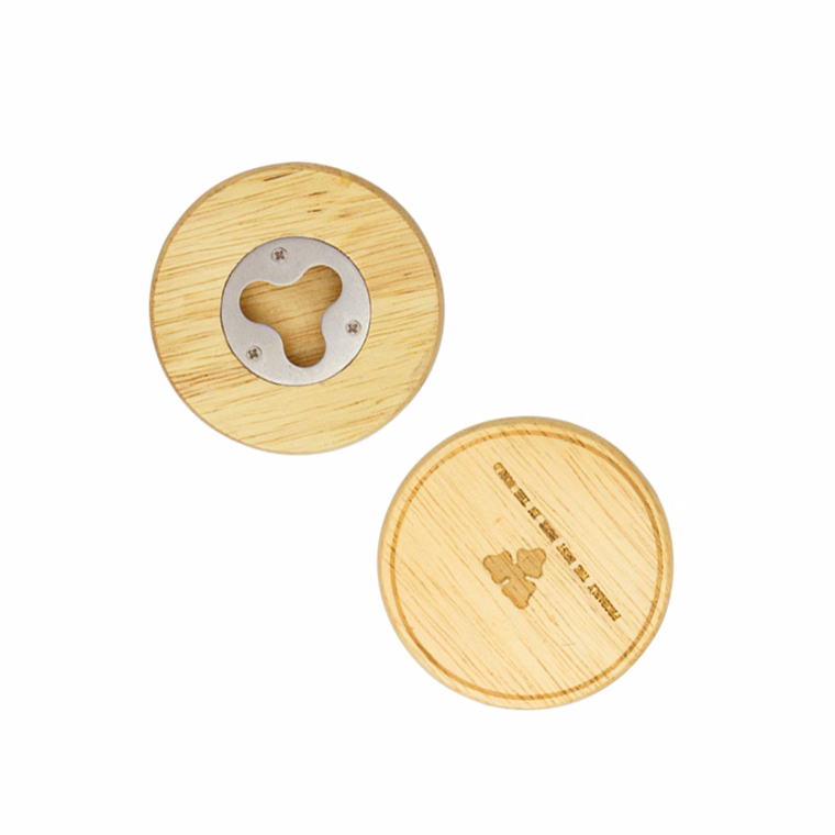 Round Wooden Coaster With Bottle Opener