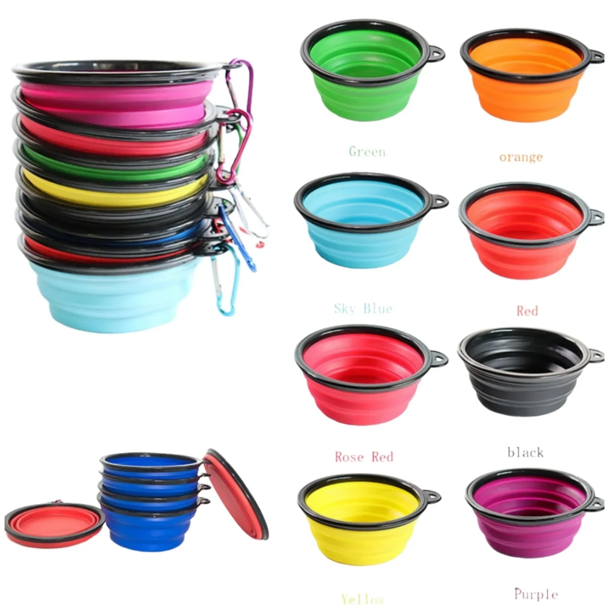 12 oz Collapsible Silicone Dog Bowl with Carabiner 1