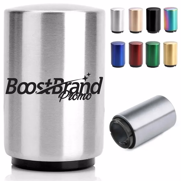 Custom Stainless Steel Automatic Push Button Bottle Opener — Professional Barware Giveaway